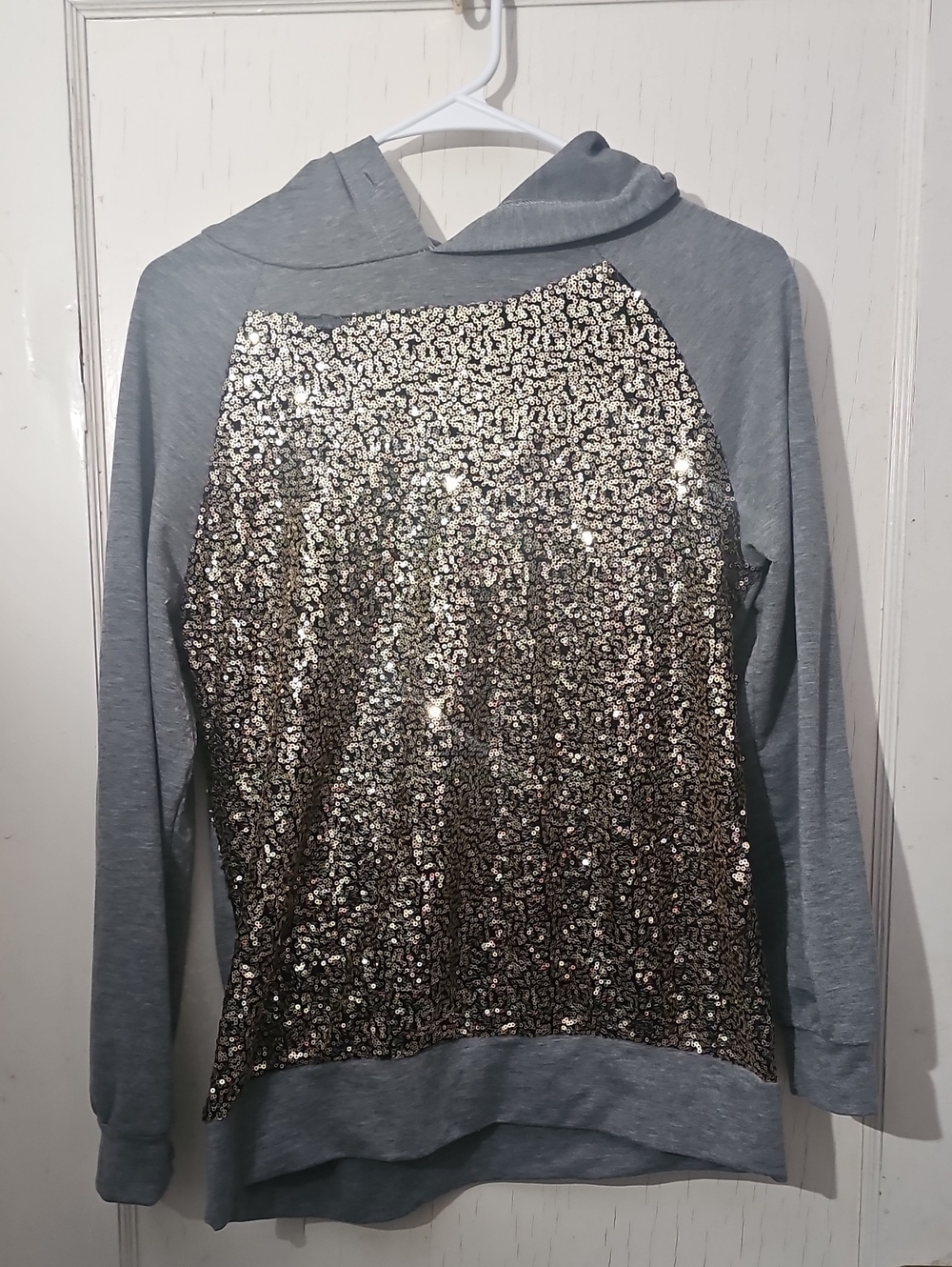 Women's Sequin-Front Hooded Sweatshirt - Gray - XL